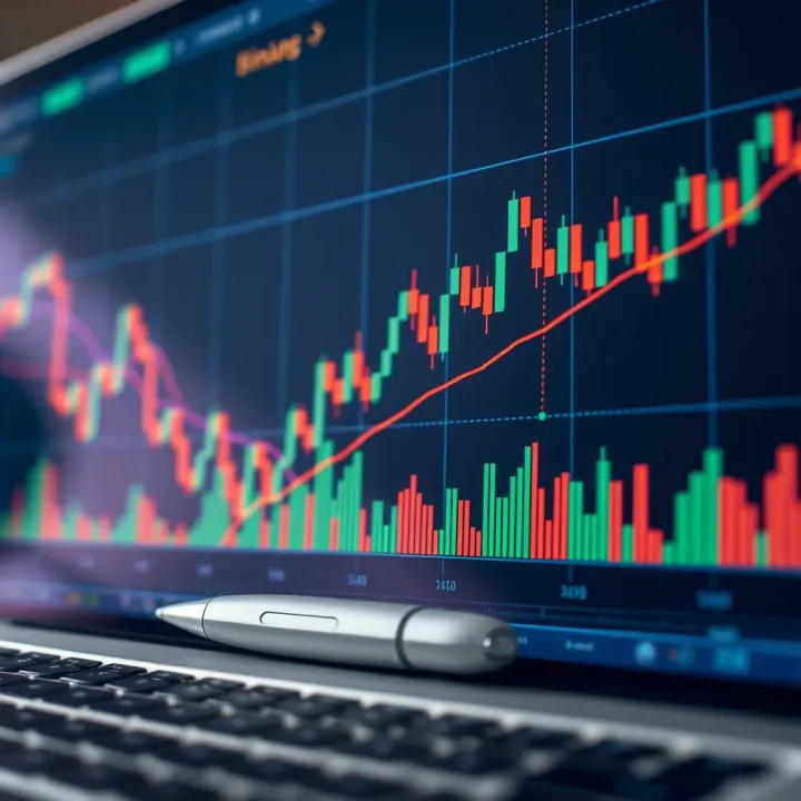 Graph illustrating binary options trading with candlestick patterns and trend lines