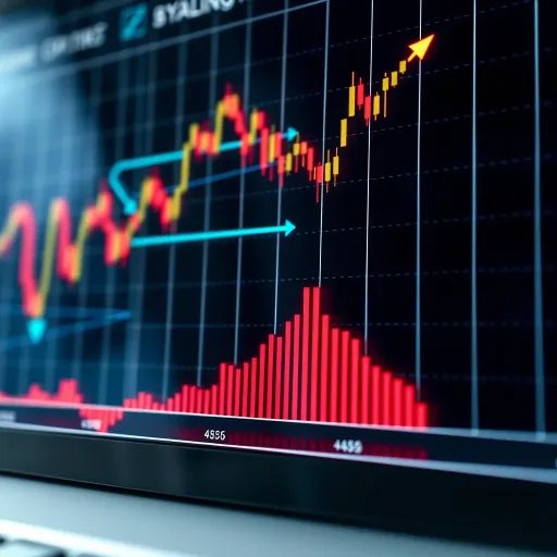 Conceptual illustration showing financial chart with upward and downward trends symbolizing binary options trading