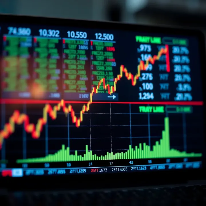 Graph illustrating binary options trading with upward and downward trend lines