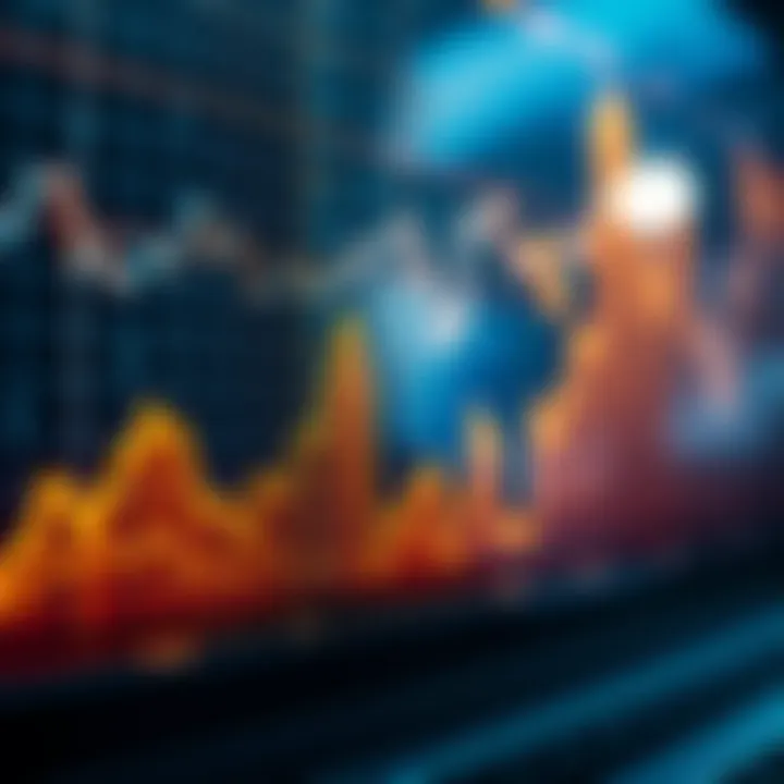 Graph showing financial growth with upward trend lines and trading icons