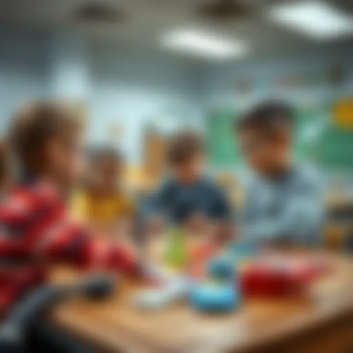 Classroom setting with kids participating in a safety-focused board game promoting accident prevention skills