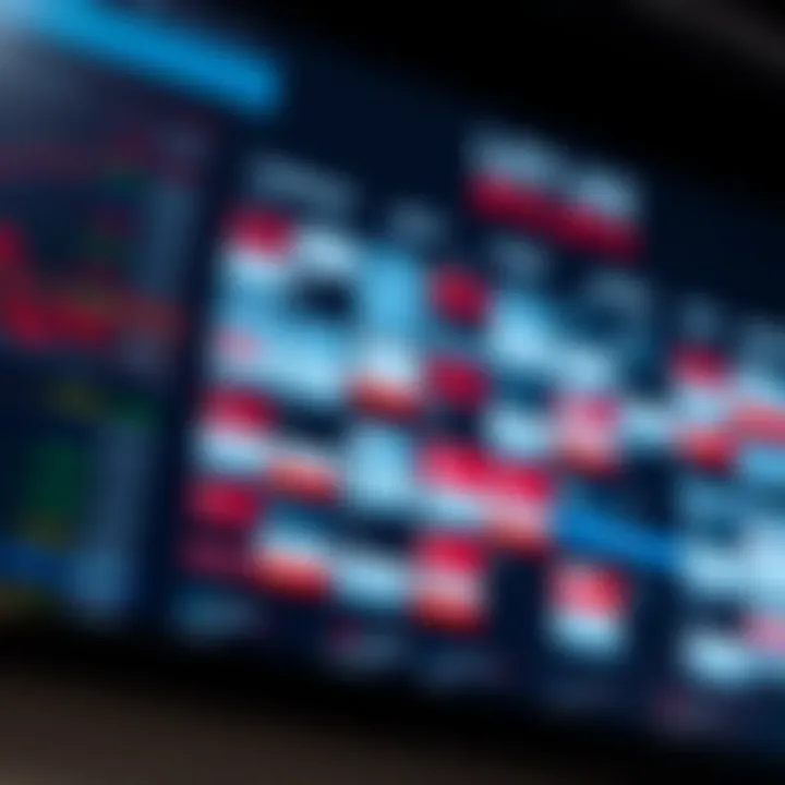 Economic calendar displaying various financial events and market indicators on a digital screen