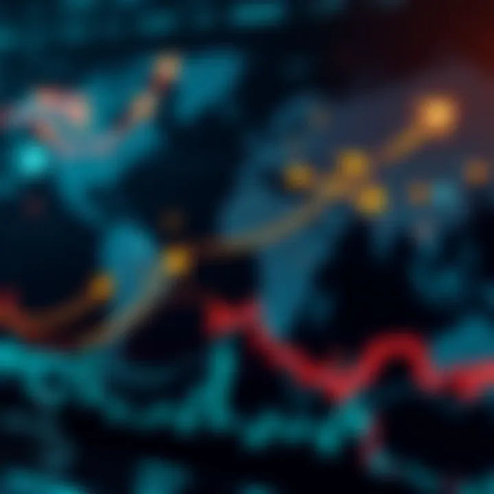 Global currencies exchange visualization with arrows showing movement between different currencies