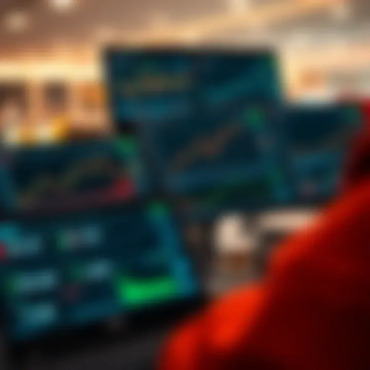 Illustration showing various online trading platform interfaces with charts and tools