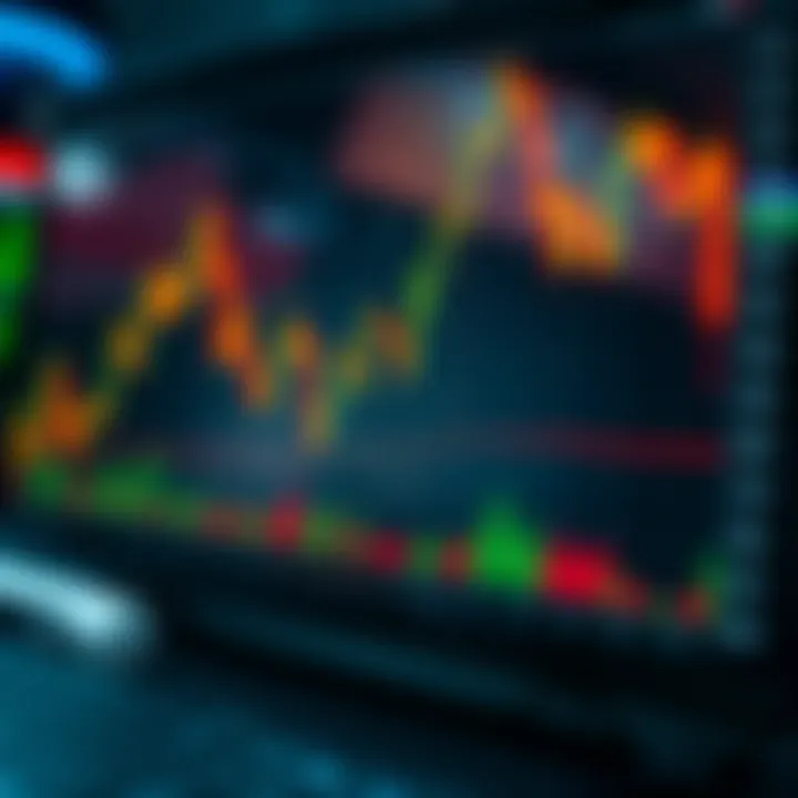 Illustration of a trading chart with rising candlesticks and financial indicators