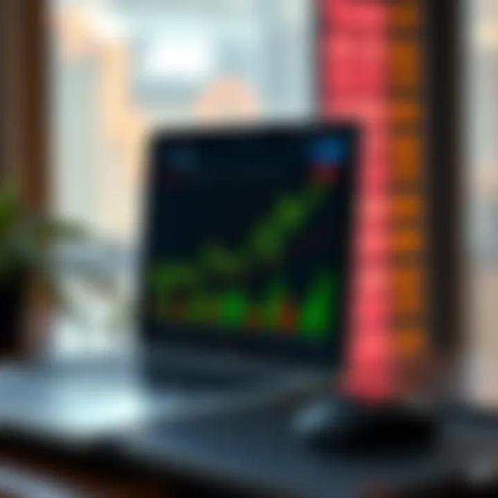 Graph showing upward market trends with digital trading interface