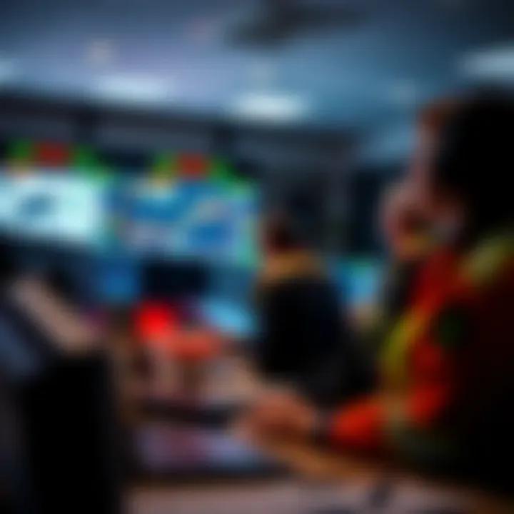 Emergency response team coordinating disaster risk management in a control room