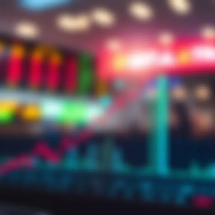 Graph displaying upward market trends with binary options trading icons