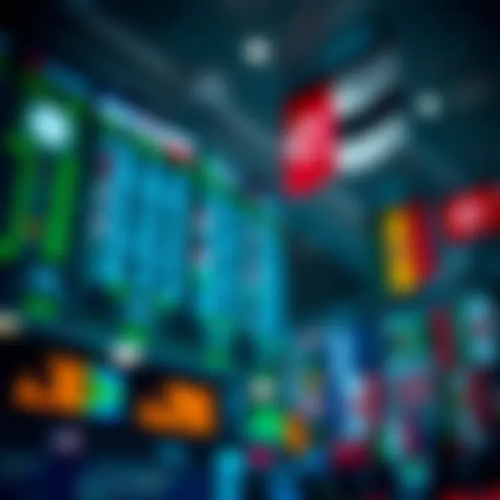 Global currency exchange with various flags representing different countries