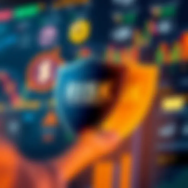 Conceptual illustration of risk management with shields and financial symbols