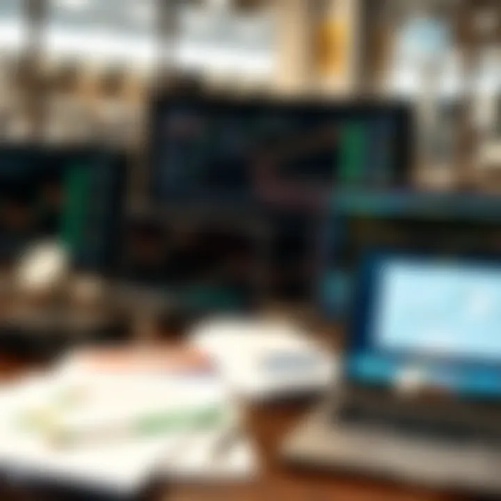 Collection of digital devices displaying trading charts and educational materials