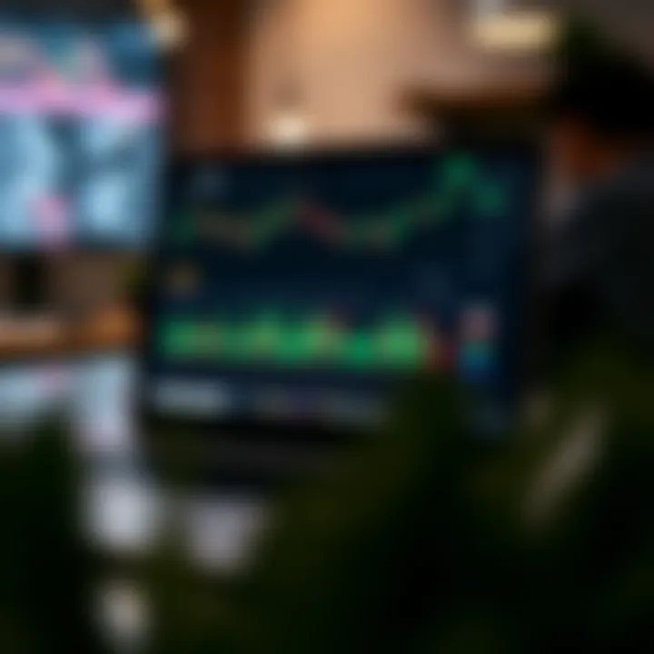 Online trading course interface showing charts and educational content on a laptop screen