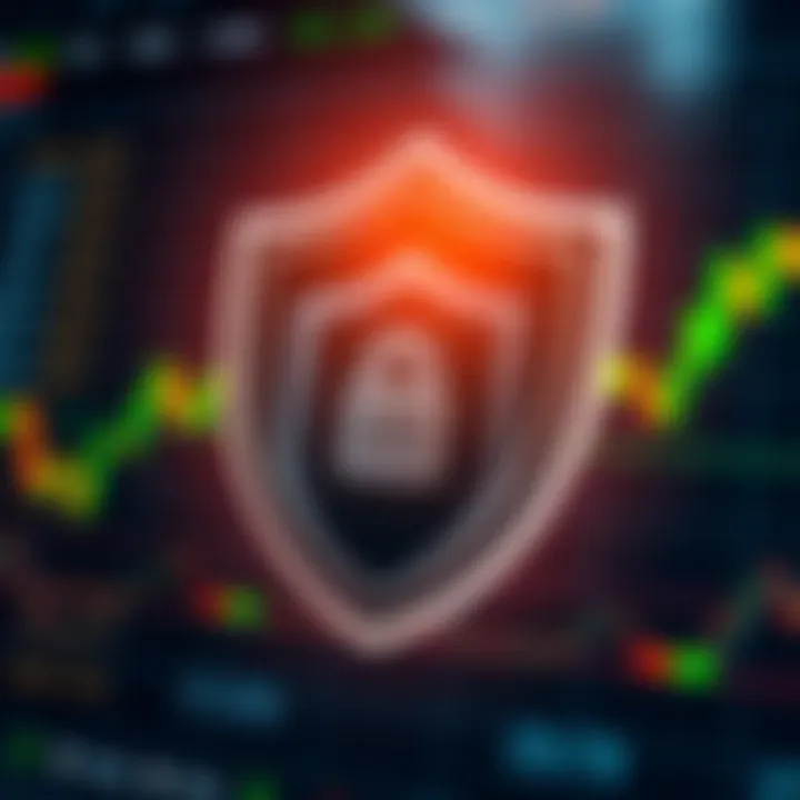 Security shield icon over digital trading interface illustrating platform safety