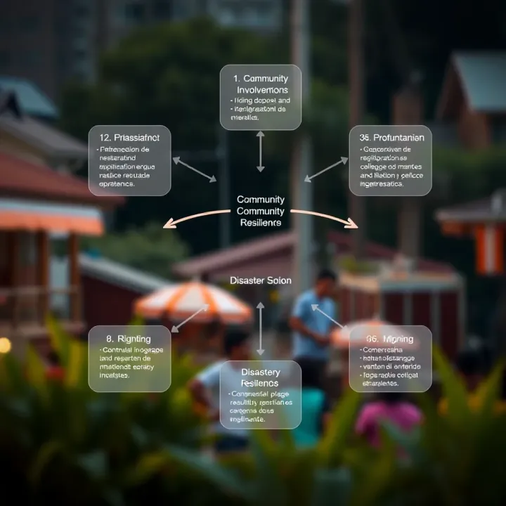 Diagram depicting community involvement and coordination with authorities to enhance resilience and reduce disaster impacts