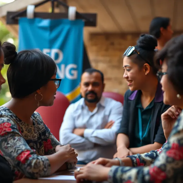 Collaboration for Strengthening Community Resilience Community members and institutional representatives collaborating to enhance resilience against natural disasters