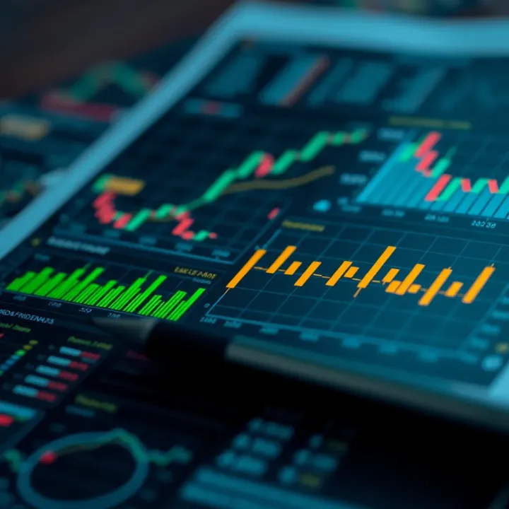 Financial report with fundamental indicators like earnings, revenue graphs, and economic data