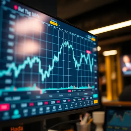 Graph showing the upward and downward trends in binary options trading on a digital screen