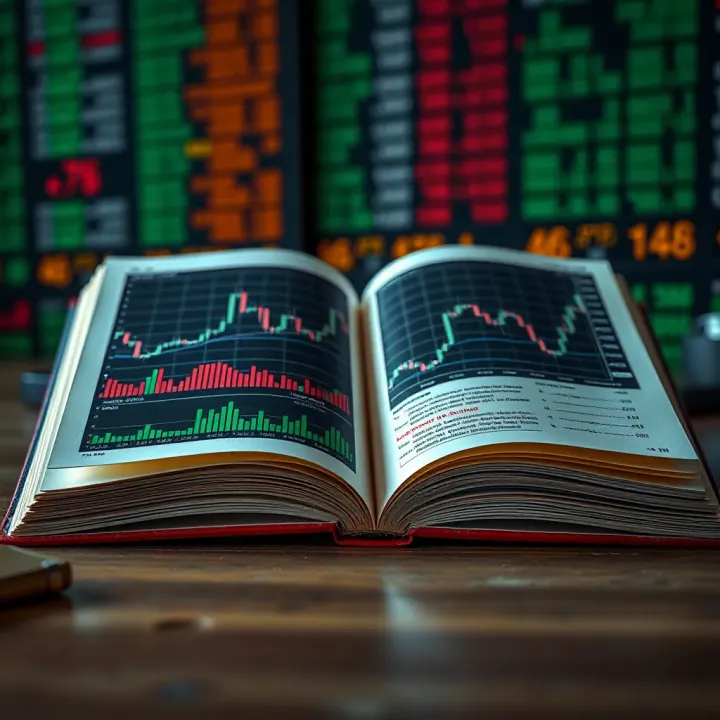 Open book displaying forex trading charts and educational content for beginners