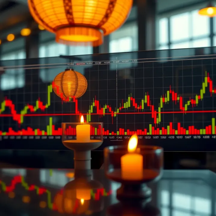 Graphic showing various Japanese candlestick patterns used in technical analysis