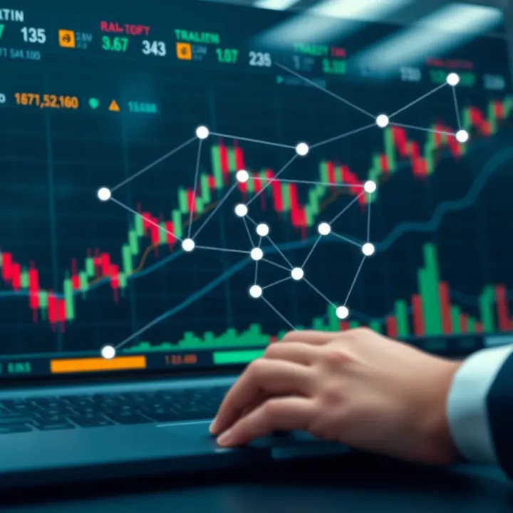 Visual representation of copy trading concept with financial charts and connected trading nodes