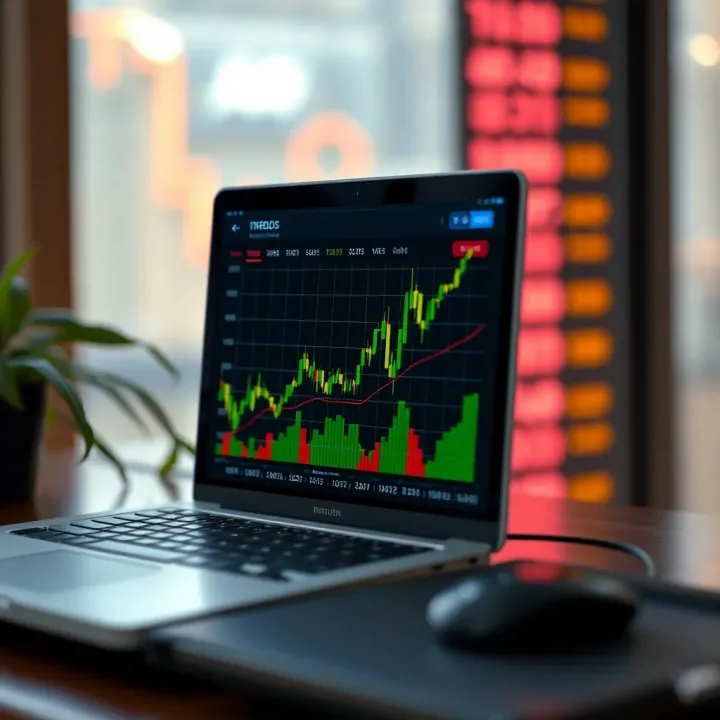 Graph showing upward market trends with digital trading interface