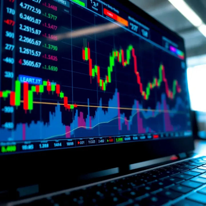 Digital screen displaying cryptocurrency trading charts and indicators