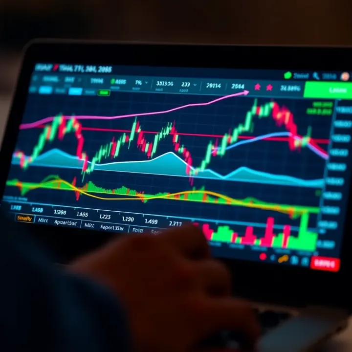 Illustration of a digital trading platform interface with charts and indicators