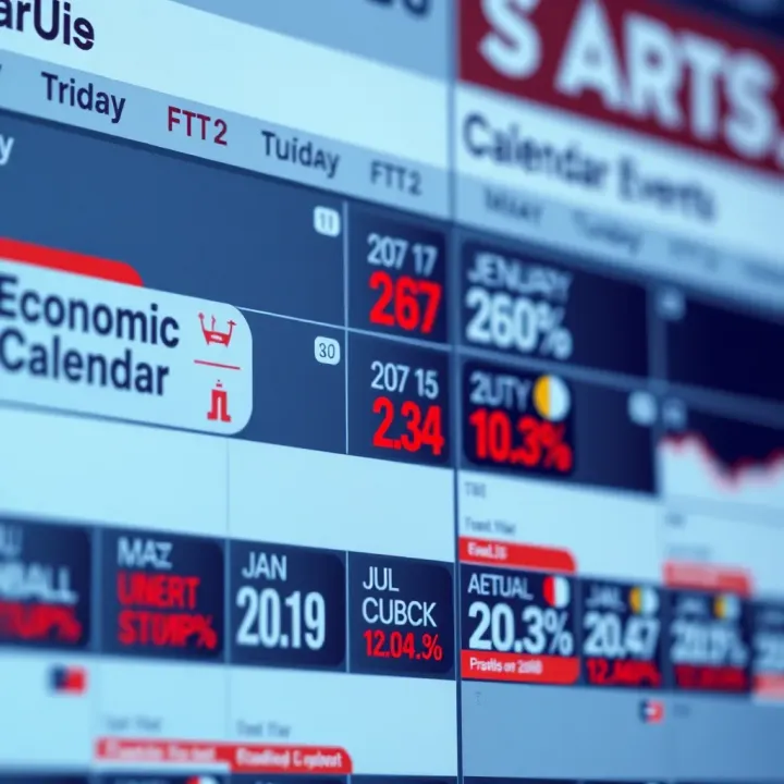 Calendar displaying various economic event icons and dates, highlighting key market-moving announcements