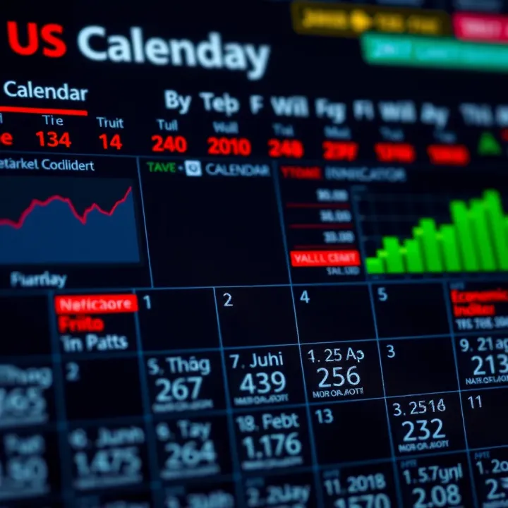 Detailed view of an economic calendar displaying various key economic indicators and dates for the US market