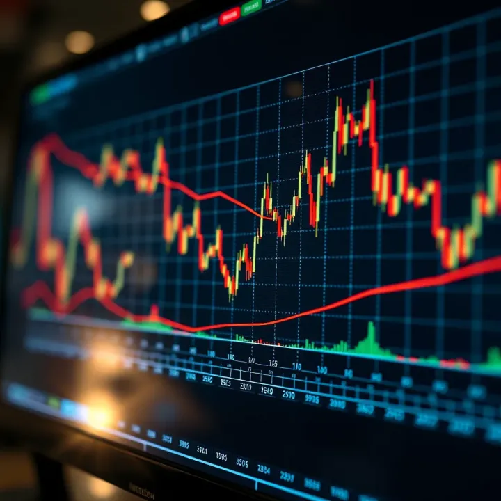 Line chart illustrating currency exchange rate fluctuations with trend lines and data points