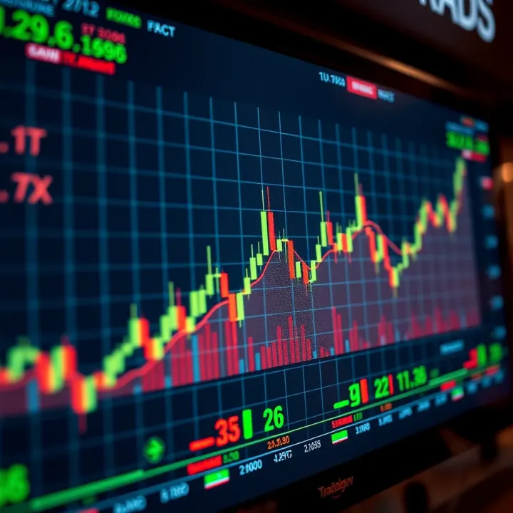 Graph showing currency exchange rates fluctuations on a digital trading platform