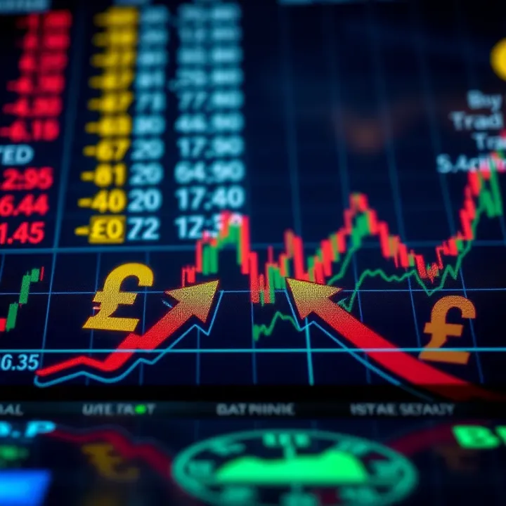 Forex Trading Instruments and Currency Exchange Illustration of different currency symbols with arrows indicating buying and selling actions