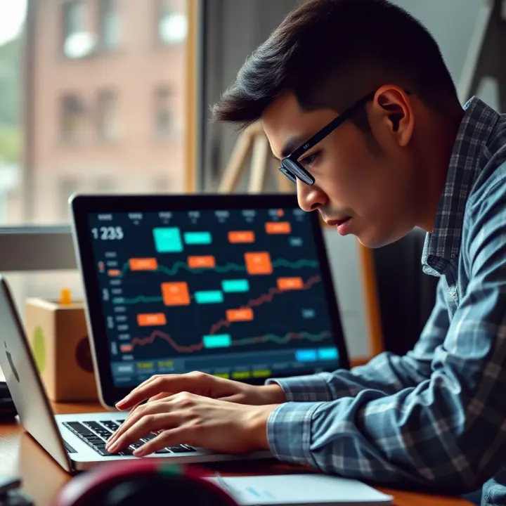 Investor analyzing a digital economic calendar on a laptop, focusing on interpreting economic indicators for informed decisions