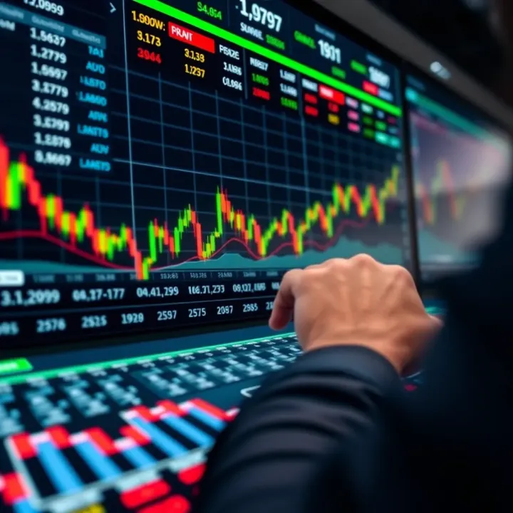 Illustration of a digital trading platform displaying binary options charts and market data