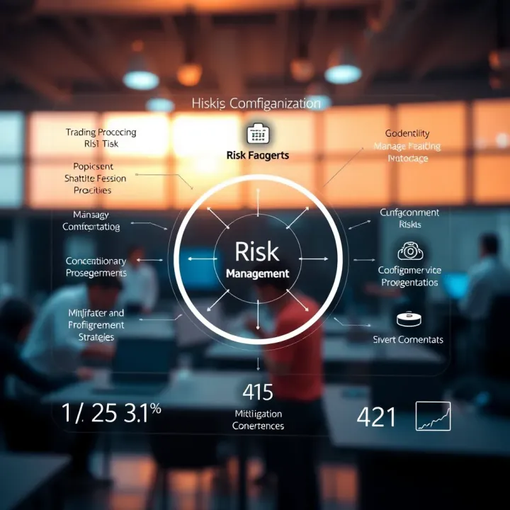 Risk management diagram showing various interconnected risk factors and mitigation strategies