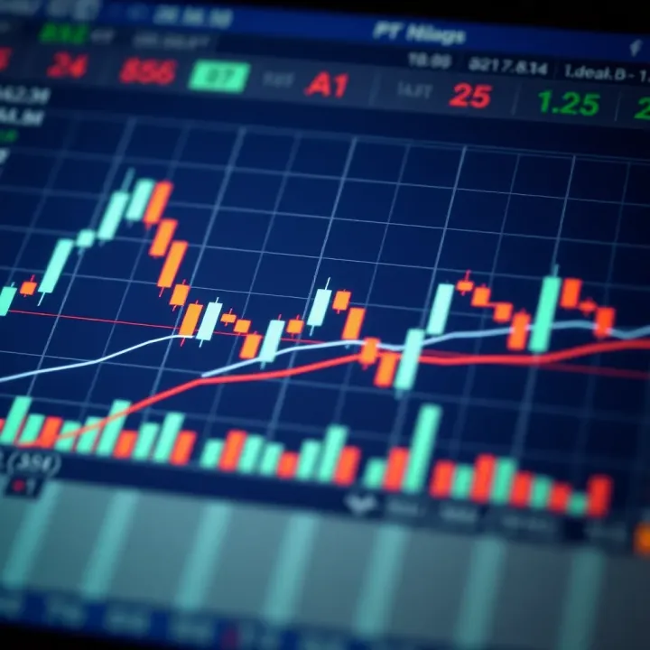 Technical analysis chart showing candlestick patterns and trend lines on a financial market graph