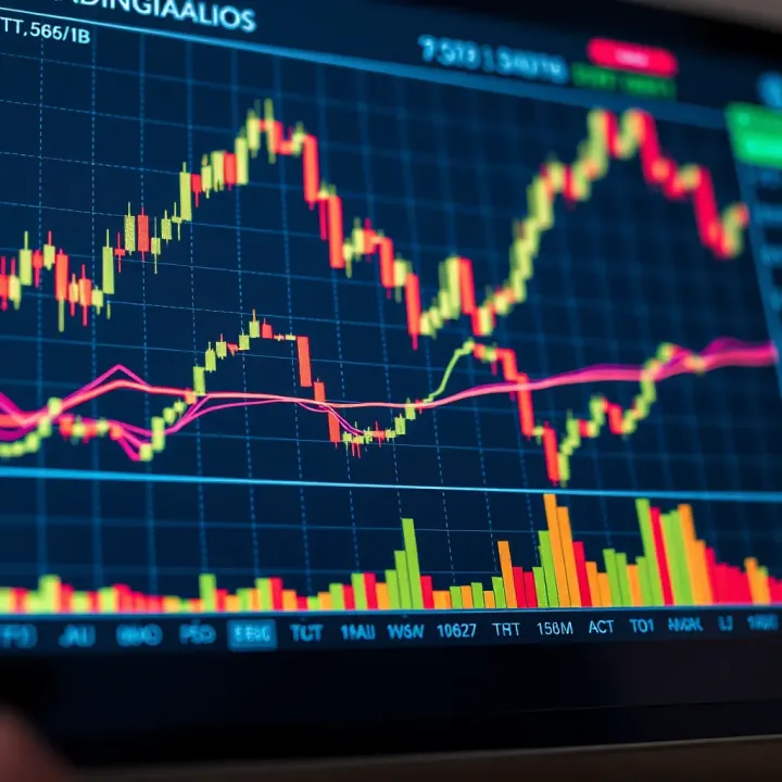 Technical analysis chart showing various financial price patterns and trend lines
