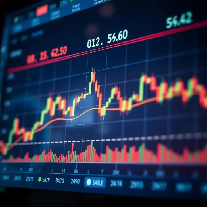 Financial chart with candlestick patterns showing market trends and price movements