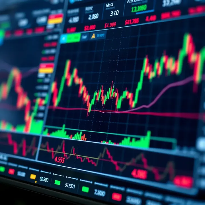 Financial market charts showing price trends and historical data for technical analysis