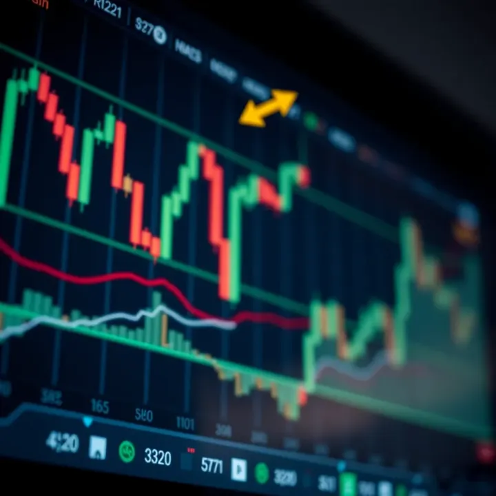 Candlestick chart showing price movements and trading volume in financial markets