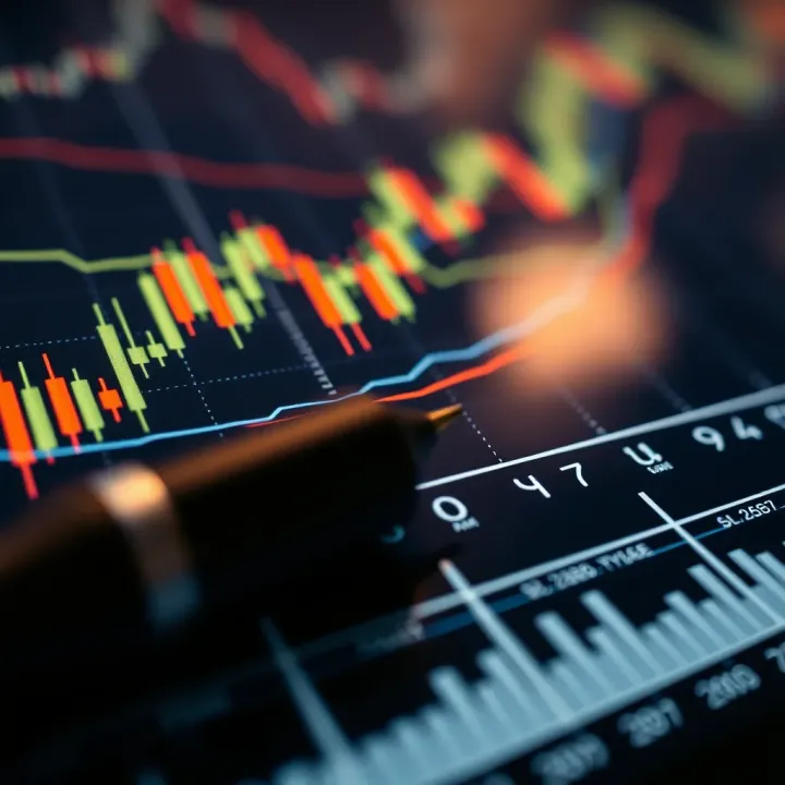 Technical Analysis Tools Featuring Trend Lines and Support Levels on Financial Chart Set of technical analysis tools including trend lines, support and resistance levels on a stock chart