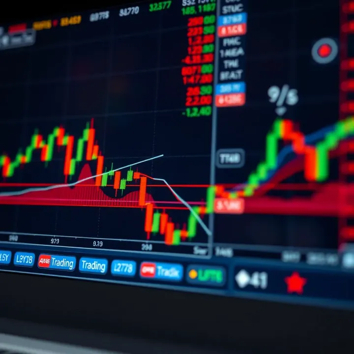 Chart displaying upward and downward trends with trading indicators