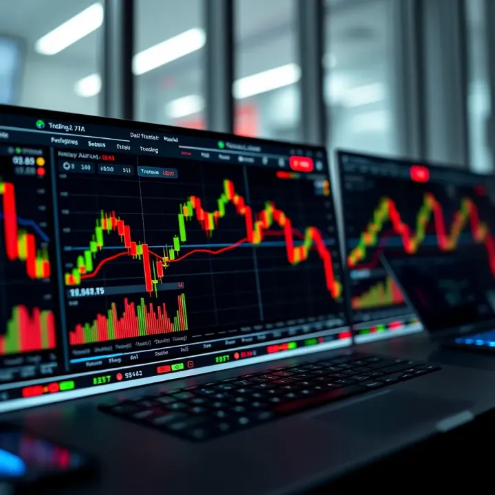 Illustration of a digital trading platform showing market charts and data relevant to Colombian financial markets