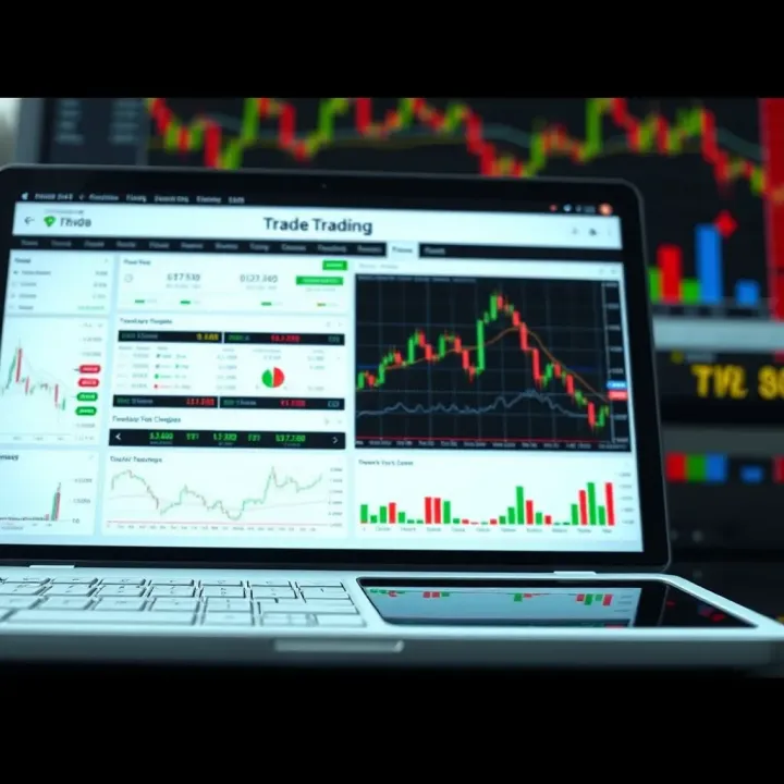 Trading course curriculum displayed on a digital tablet with charts and graphs