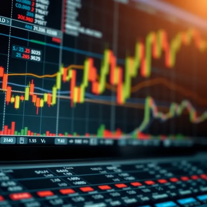 Graphical representation of common trading indicators and patterns used in technical analysis