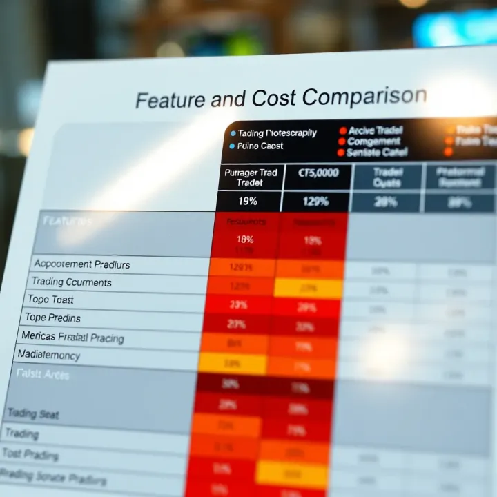 Comparison chart showcasing features, costs, and security levels of various trading platforms