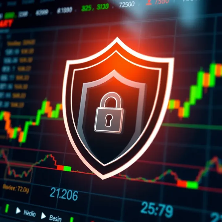 Ensuring Security in Colombian Trading Platforms Security shield icon over digital trading interface illustrating platform safety
